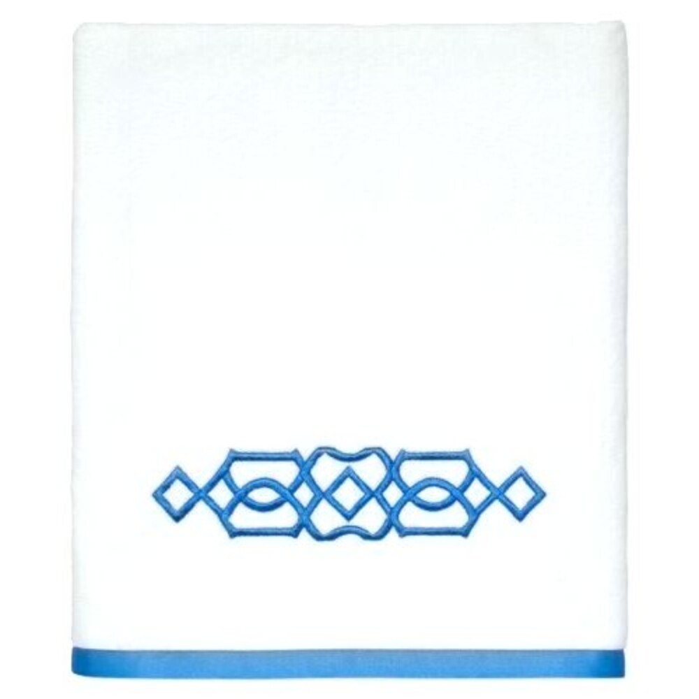 Avanti Geo Embroidered Bath Towel 27x50 White Blue 100% Cotton Bathroom Decor